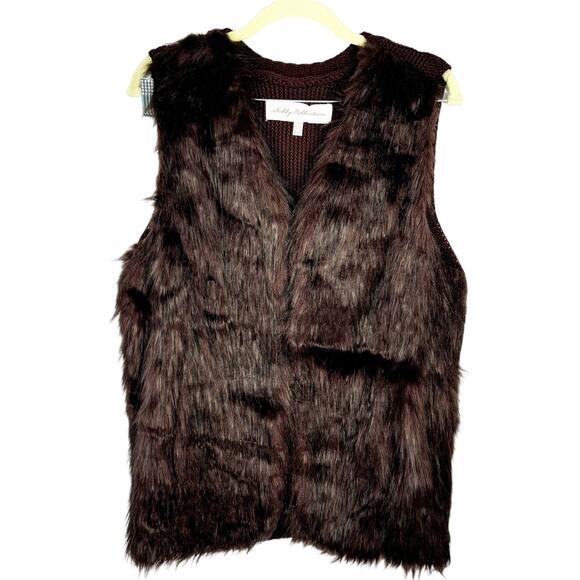 Sebby Collection Burgundy Faux Fur Knit Sleeveless Satin Lined Sweater Vest XL - Picture 1 of 9